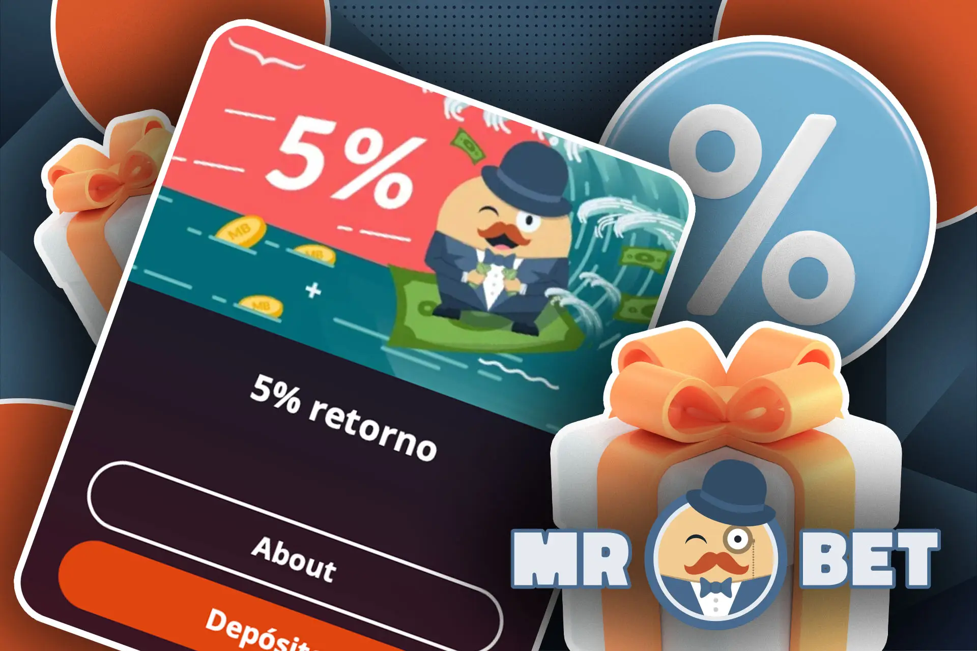 No final de cada semana de jogo, pode obter 5% de cashback da MRBET.